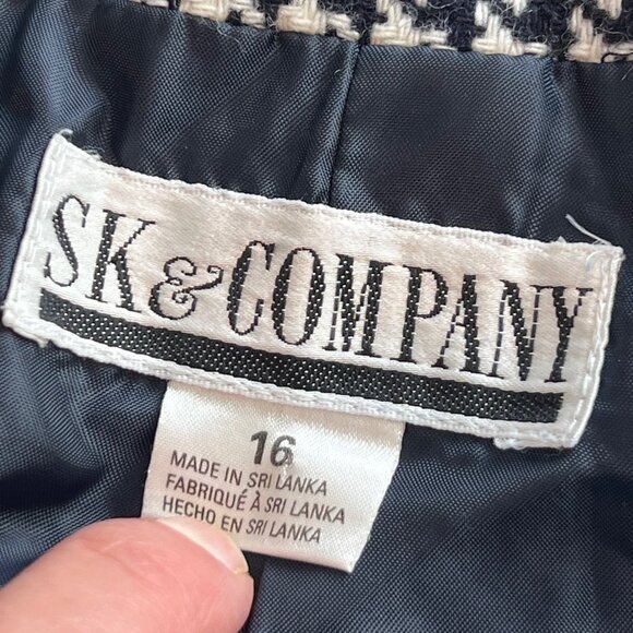 SK & Company Vintage Navy Blue and White Wool Houndstooth Blazer Jacket Size 16 - Picture 2 of 7